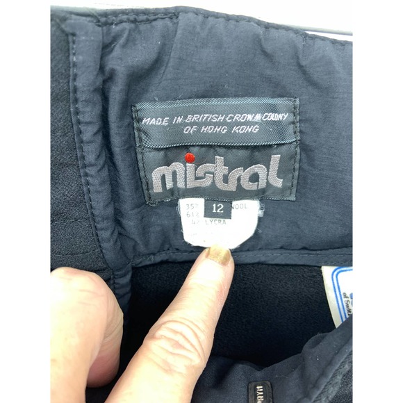 Vintage Mistral Black Ski Pants Size 12 Hong Made in Kong w/ Swiss Fabric - Picture 3 of 11